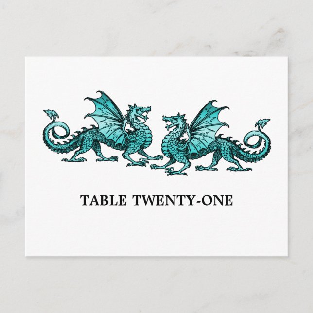 Aquamarine Elegante Dragons Tischnummer Postkarte (Vorderseite)