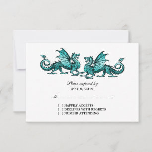 Aquamarine Elegante Dragons Wedding Response Card RSVP Karte