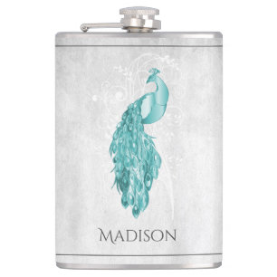Aquamarine Elegante Pfauenflasche Flachmann