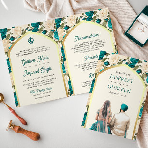 Aquamarine Elfenbeinblume auf einer Hochzeit Einladung