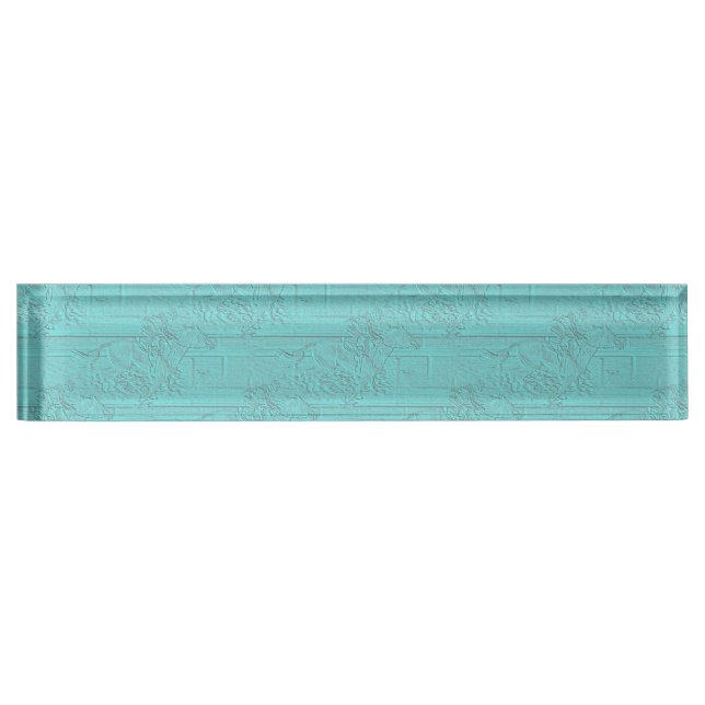 Aquamarine Etched Look Pferderennen Silhouette Namensplakette (Vorderseite)