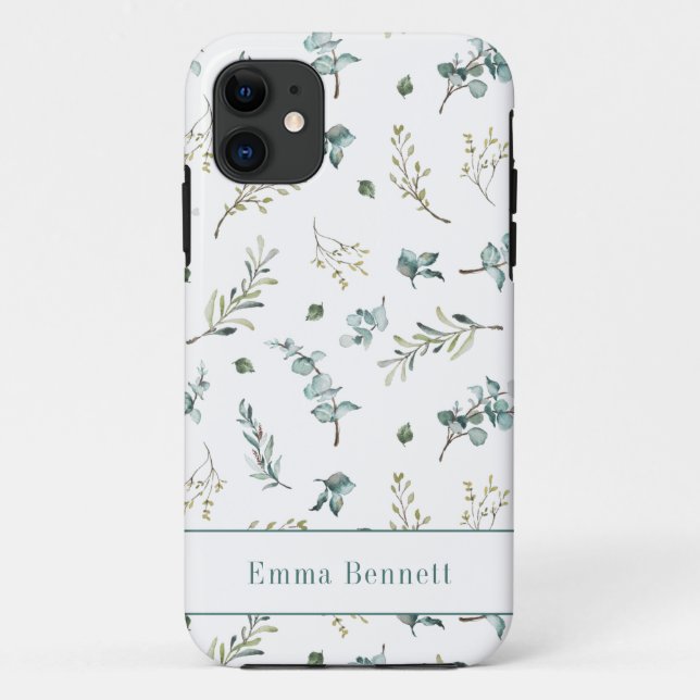 Aquamarine Eukalyptus Grünmuster Case-Mate iPhone Hülle (Rückseite)