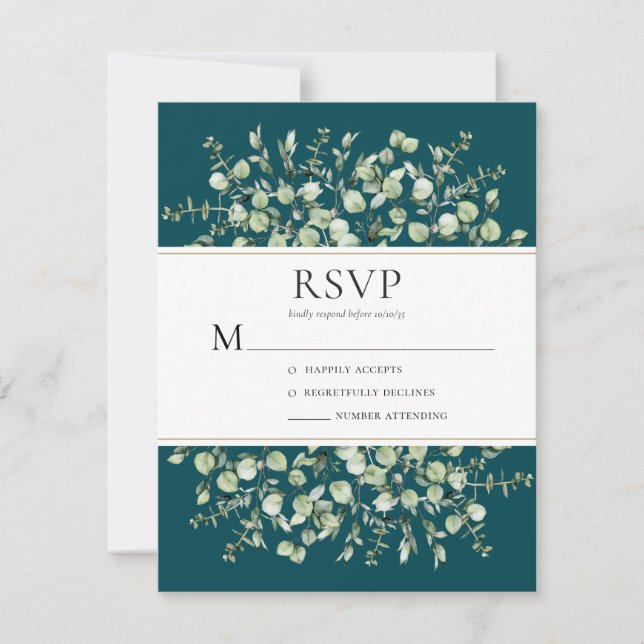 Aquamarine Eukalyptus-Hochzeit RSVP Karte (Vorderseite)