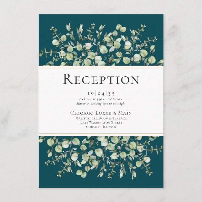 Aquamarine Eukalyptus-Hochzeitsempfehlung Begleitkarte (Vorderseite)