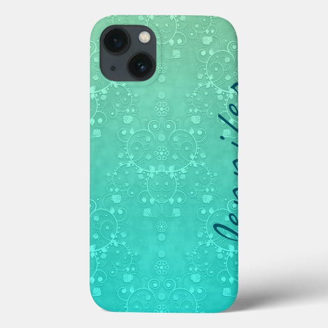 Aquamarine Extravagant Damaske Türkisch Personalis Case-Mate iPhone Hülle (Rückseite)