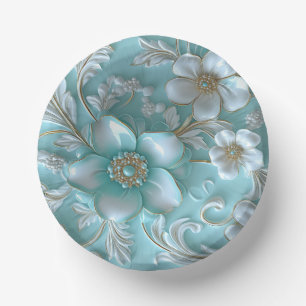 Aquamarine Faltschachteln aus weißem Blumenpapier Pappteller