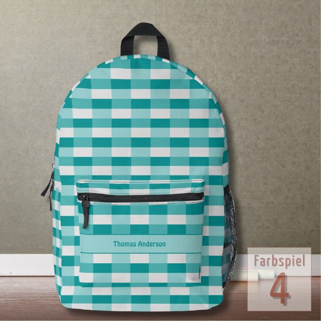 Aquamarine Farbblöcke mit hellgrau Bedruckter Rucksack (Von Creator hochgeladen)