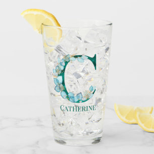 Aquamarine Farbe und Goldmonogramm Buchstaben C Glas