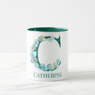 Aquamarine Farbe und Goldmonogramm Buchstaben C Tasse