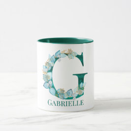 Aquamarine Farbe und Goldmonogramm Buchstaben G Tasse