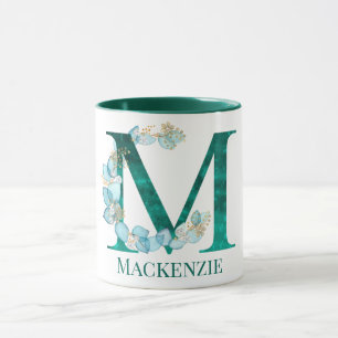 Aquamarine Farbe und Goldmonogramm-Buchstaben M Tasse
