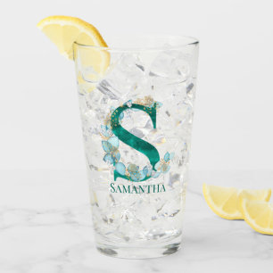 Aquamarine Farbe und Goldmonogramm-Buchstaben S Glas