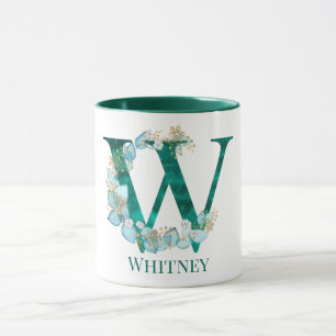 Aquamarine Farbe und Goldmonogramm-Buchstaben W Tasse