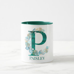 Aquamarine Farbe und Goldmonogramm-Letter P Tasse