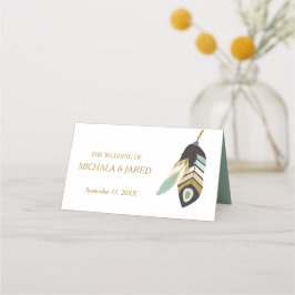 Aquamarine Feather Arrow-Hochzeit Platzkarte