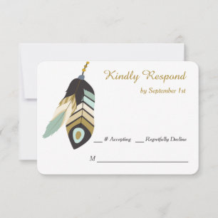 Aquamarine Feather Dreamcatcher Wedding RSVP Karte