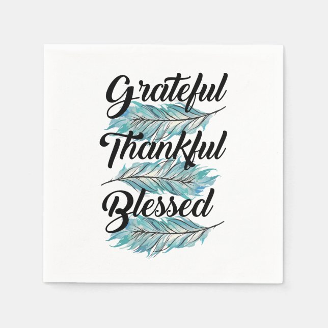 aquamarine Federn dankbar dankbar, gesegnet Piloti Serviette (Vorderseite)