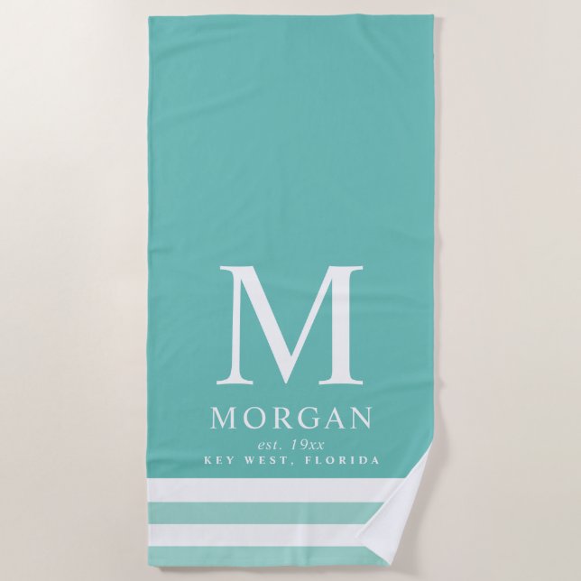 Aquamarine Fett-Monogramm | weiß Strandtuch (Vorderseite)
