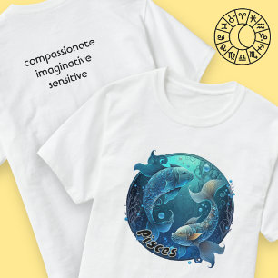 Aquamarine Fische und schwarze Wasserfarbe Zodiac  T-Shirt