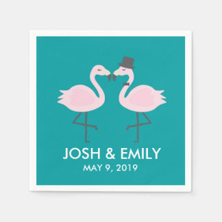 Aquamarine Flamingo Wedding Bride & Groom Pair Serviette