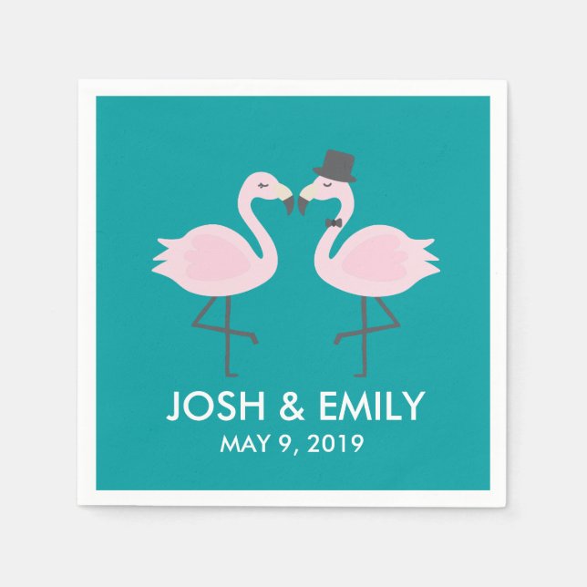 Aquamarine Flamingo Wedding Bride & Groom Pair Serviette (Vorderseite)