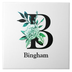 Aquamarine floral monogramm Letter B Fliese
