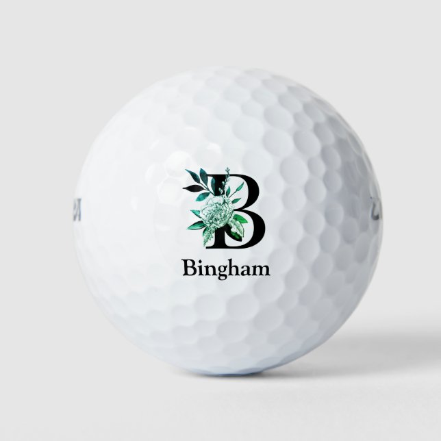 Aquamarine floral monogramm Letter B Golfball (Vorderseite)