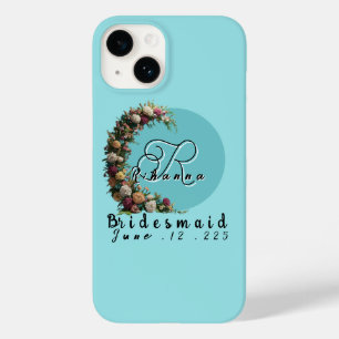 Aquamarine florale Monogramm Totbeutel Brautpart Case-Mate iPhone 14 Hülle