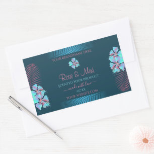 Aquamarine florale Produktetiketten Tropisch-rosa  Rechteckiger Aufkleber