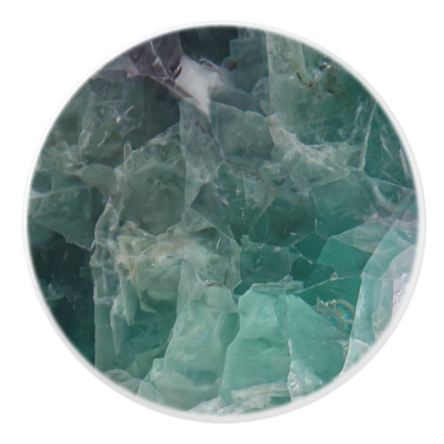 Aquamarine Fluoritheilkristalle Keramikknauf (Vorderseite)