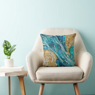 Aquamarine Fluss Abstrakt Mosaik Kunst, Dichtung u Kissen