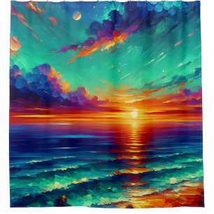 "Aquamarine Flut: Sonnenuntergang im Meer" Duschvorhang