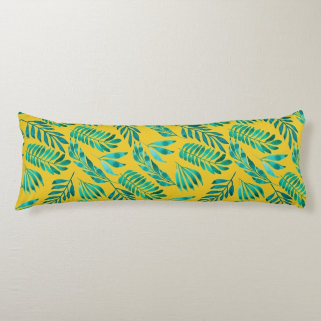 Aquamarine Foliage-Blätter aus Gold Stilvolle Bett Seitenschläferkissen (Vorderseite)