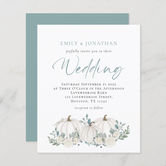Aquamarine Foliage-Hochzeitseinladung von Haushalt (Vorne/Hinten)