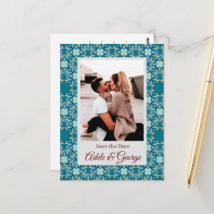 Aquamarine FOTO Hochzeit Speichern Sie das Datum P Postkarte