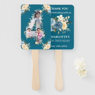 Aquamarine FotoCollage 4. Geburtstag Blaue gelbe B Fächer