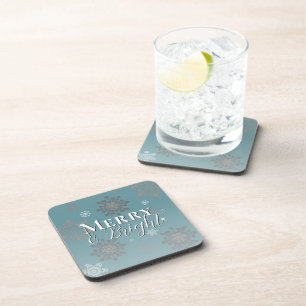 Aquamarine fröhliche und helle Schneeflocken Weihn Getränkeuntersetzer