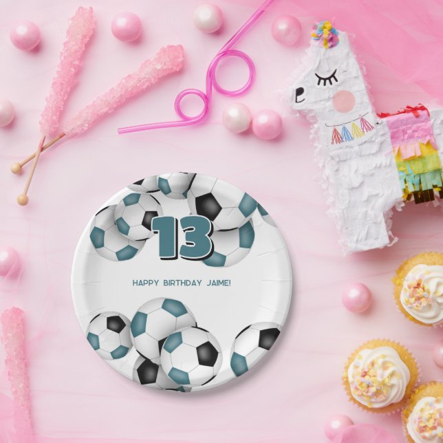 aquamarine Fußballbälle Kindersport Geburtstagspar Pappteller (Party)