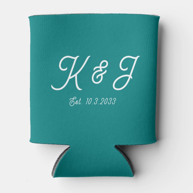 Aquamarine Gastgeschenk Hochzeit Mit Monogramm Küh Dosenkühler (Vorderseite)