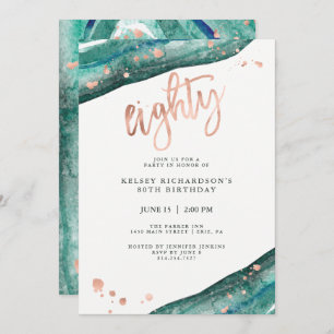 Aquamarine Geode und Imitat Rose Gold Look  80. Ge Einladung