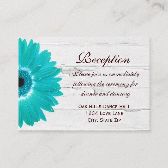Aquamarine Gerber Daisy Wedding Reception Directio Begleitkarte (Vorderseite)