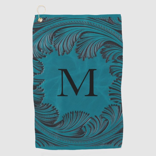 Aquamarine geschliffene Imitate Leather Western Golfhandtuch (Vorderseite)