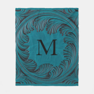 Aquamarine geschliffene Imitate Leder Western Blum Fleecedecke