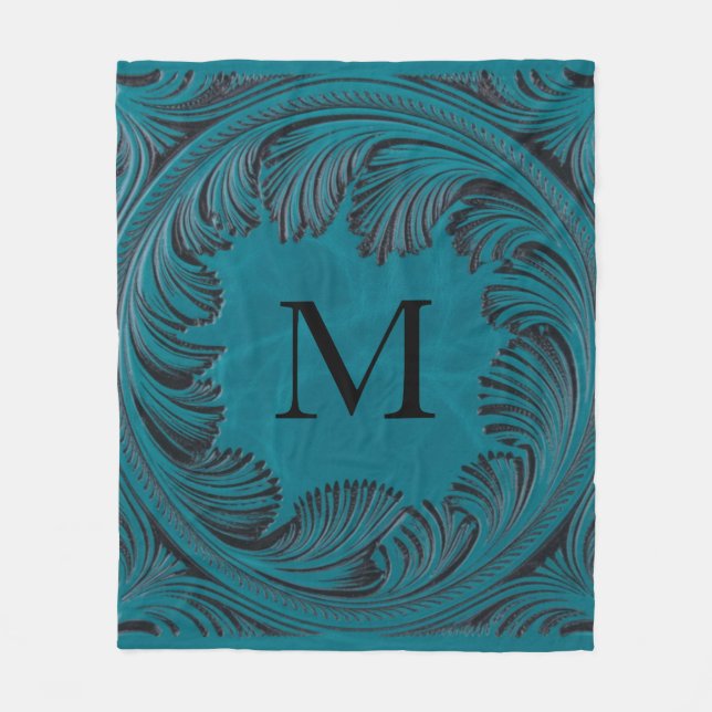 Aquamarine geschliffene Imitate Leder Western Blum Fleecedecke (Vorderseite)