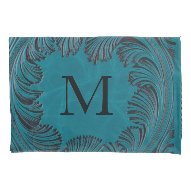 Aquamarine geschliffene Imitate Leder Western Blum Kissenbezug (Vorderseite)