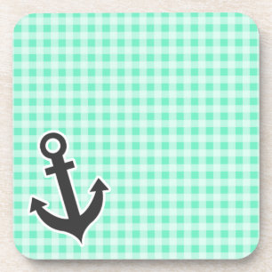 Aquamarine Gingham, Nautical Anchor Untersetzer