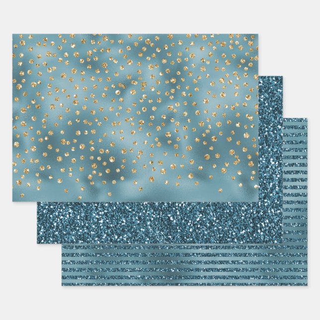 Aquamarine Glam Glitzer Sparkle Dots    Geschenkpapier Set (Set)