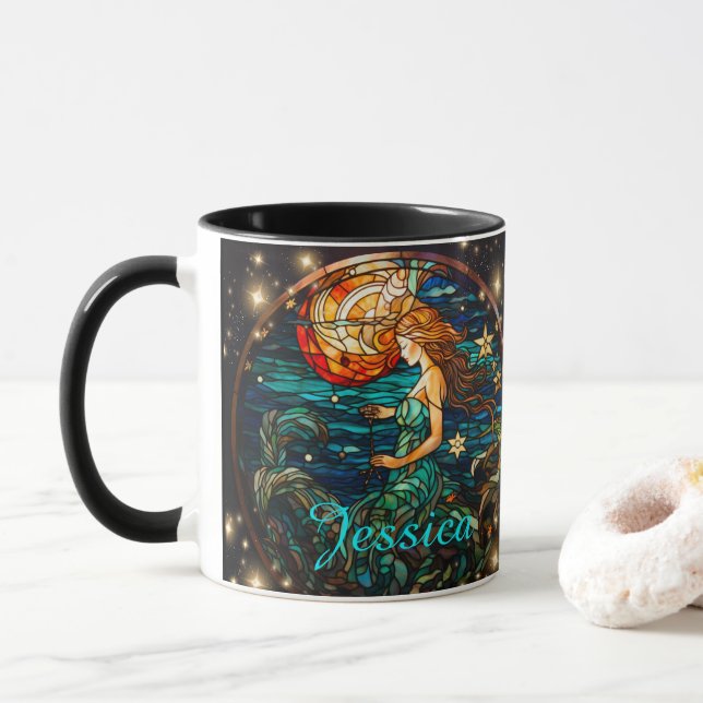 Aquamarine Glass Fantasy Mermaid Tasse (Mit Donut)