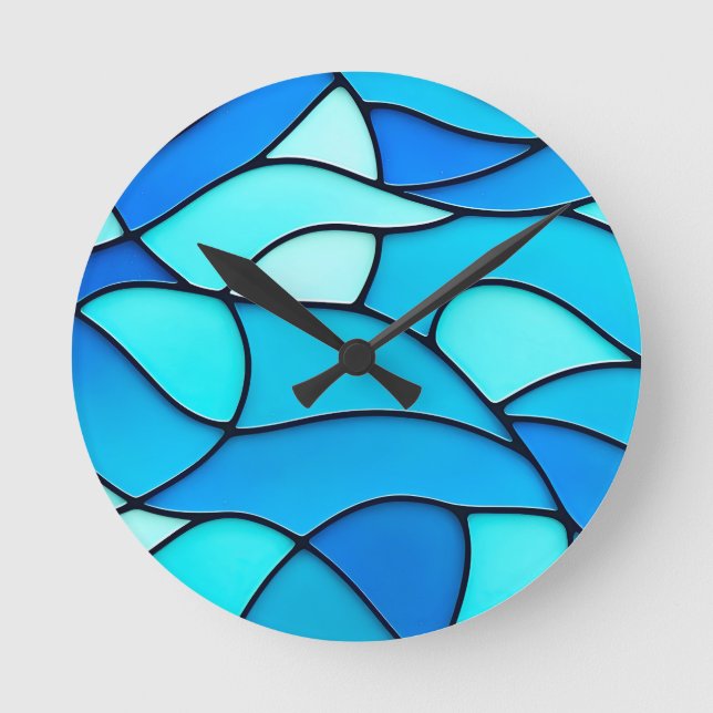 Aquamarine Glaswellen Runde Wanduhr (Vorderseite)