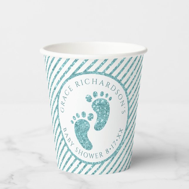 Aquamarine Glitzer Baby Feed Paper Cups | Personal Pappbecher (Vorderseite)